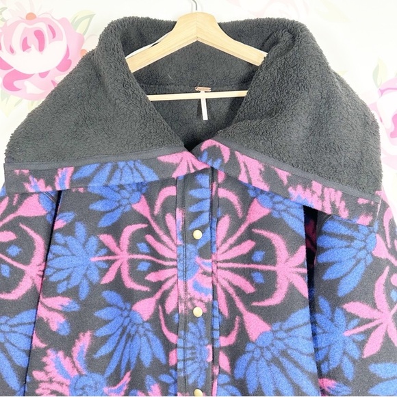Free People This Love Black and Pink Floral Sherpa lined Coat - Picture 7 of 16